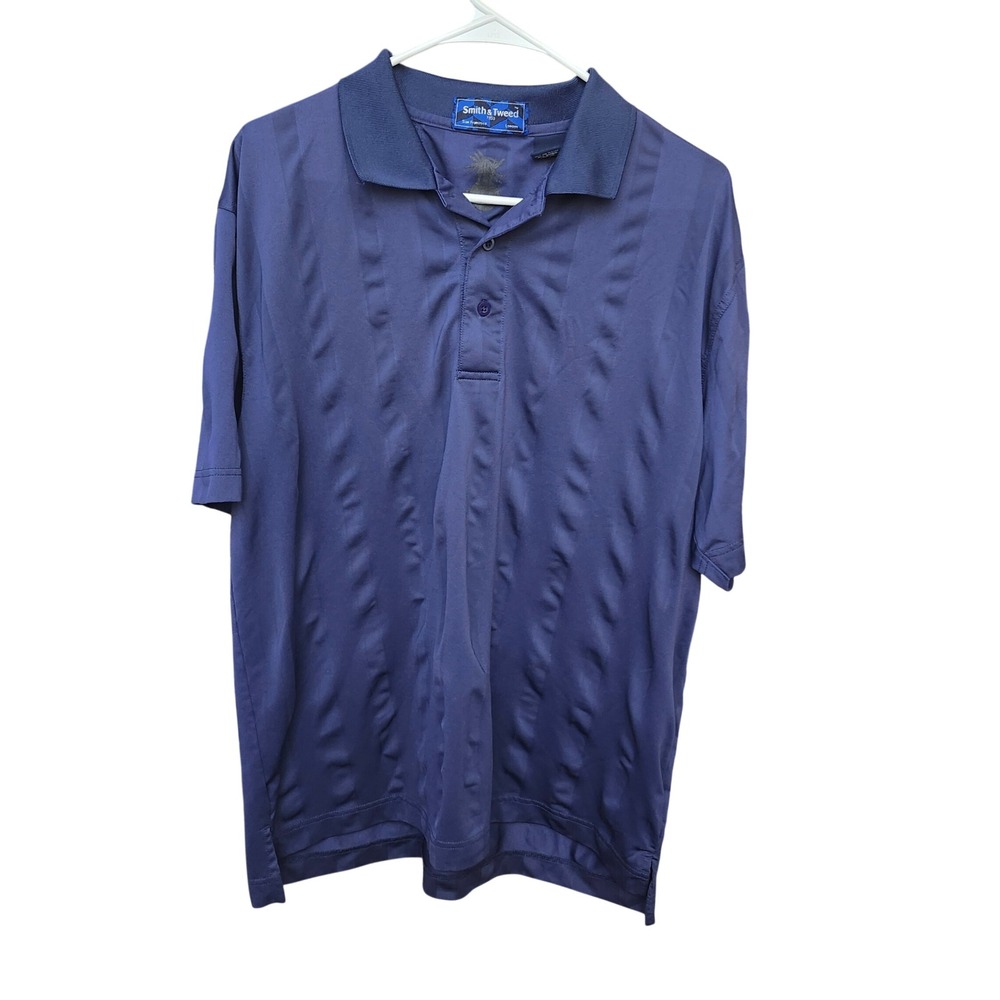 Smith‎ & Tweed Mens Navy Blue Bamboo Charcoal Stripe Golf Polo Shirt Size Large
